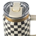 thumbnail image 2 of Thyme & Table 32 fl oz Stainless Steel Luna Tumbler with Handle and Dual Straw Lid, Cream & Black Check, 2 of 8