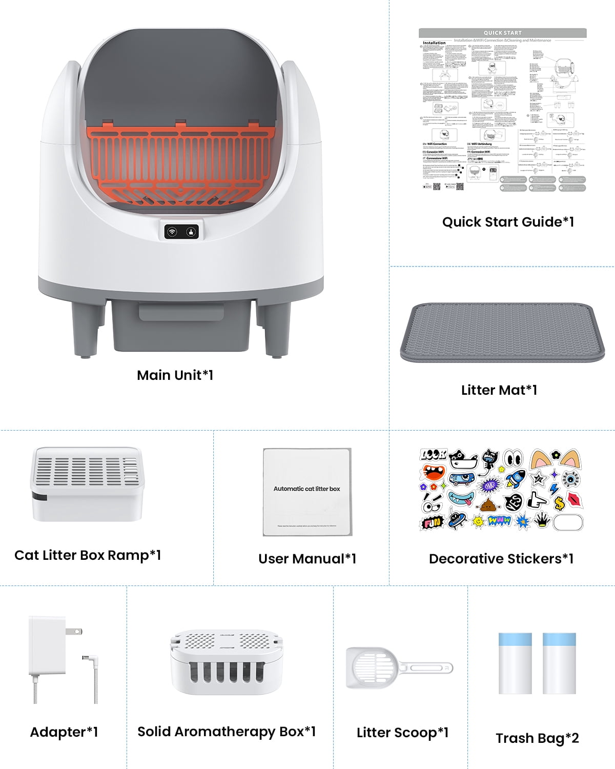 Self Cleaning Litter Box,  for Multi Cat, Odor Removal, Health Monitoring, Large Capacity Litter Box，App+ Panel Control，Ultra-Quiet Motor