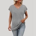 thumbnail image 2 of NJGRAE Gym Tops for Women Cropped Casual T-Shirts Women Women's Summer Fashion Casual V Neck Low Neckline Short Sleeved Solid Color Printed Loose T Shirt Top Women’S Ribbed Knit Tees Xl, 2 of 5