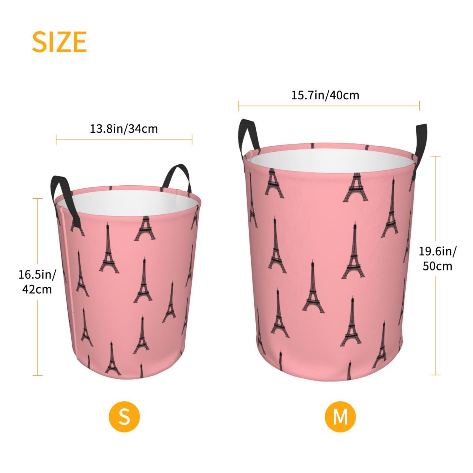 Large Laundry Basket with Handles - Eiffel Tower pink Kids Baby Dirty Clothes Laundry Hamper for Bedroom Aesthetic