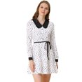 thumbnail image 1 of INSPIRE CHIC Robe Chemise à Manches Longues Contrastées avec Col Peter Pan à Pois pour Femmes, 1 of 6