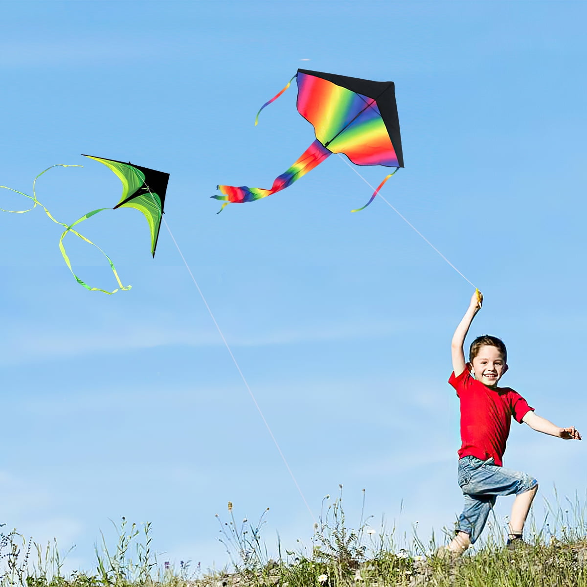 Kepooman Large Rainbow Delta and Green Delta Kite with Tail for Kids Adults, 2 Pack Easy Flyer Kites Kepooman Large Rainbow Delta and Green Delta Kite with Tail for Kids Adults, 2 Pack Easy Flyer Kites