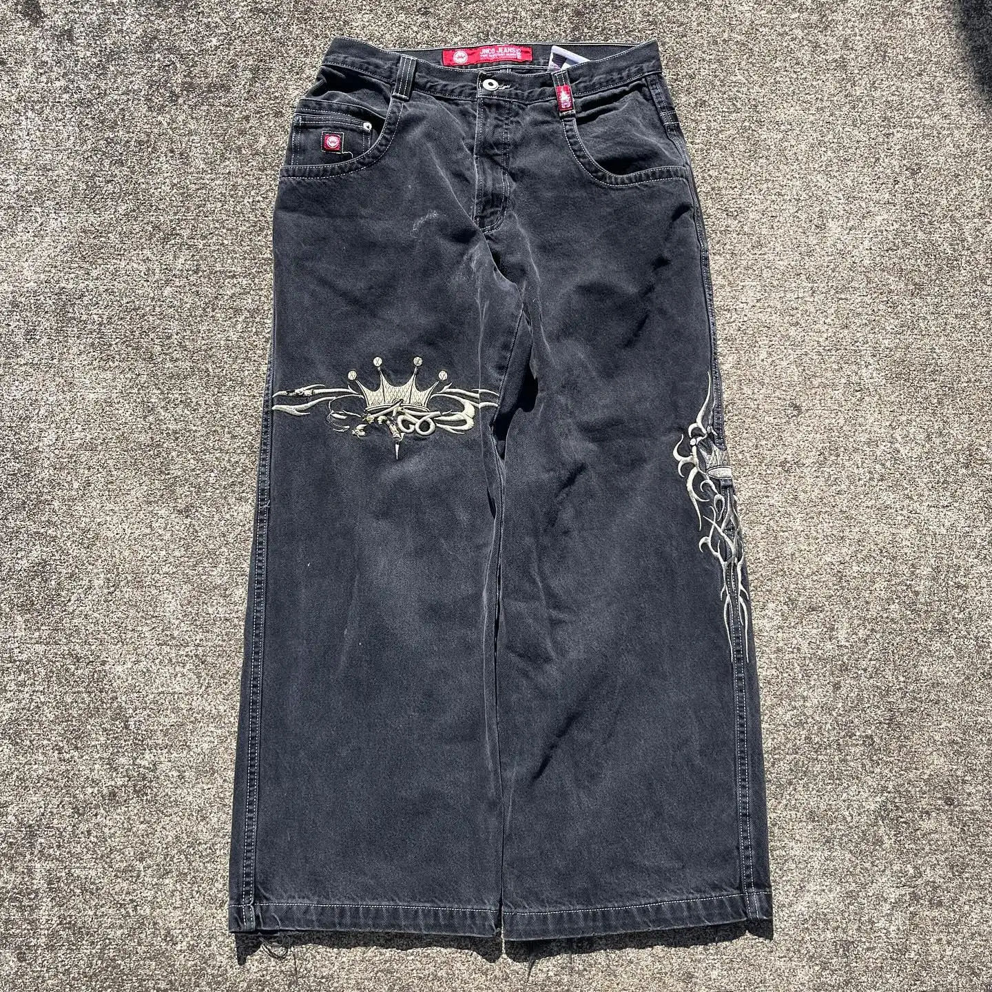 JNCO Chain Embroidery Y2K Vintage Men Jeans Fashion Washed Casual