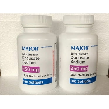 Major Extra Strength Stool Softener Laxative | Docusate Sodium 250 mg | 100 Softgels | 2PK