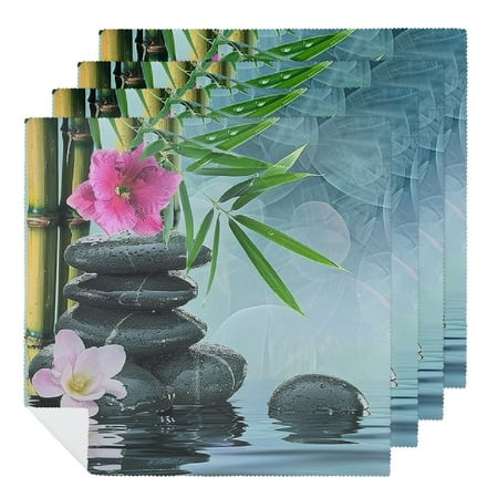

Facannap Flowers Rocks Bamboo Cloth Napkins Polyester Reusable Washable Fabric for Events Party Dinner Decoration 6 PCS