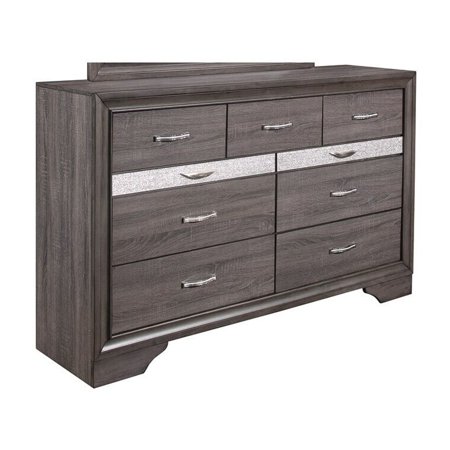 HomeStock Mediterranean Magic Dresser Grey - Elegant Design with Spacious Drawers Silver-Toned Hardware Convenient Jewelry Drawers Timeless and Versatile