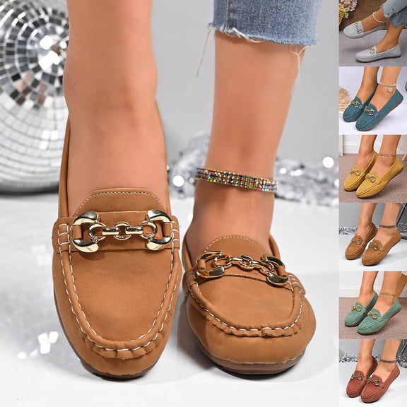 Miluxas Loafers for Women Comfort Leather Loafers Cute Slip On Business Casual Dress Shoes Lightweight Work Flats Driving Mocs Walking Shoes for Women Yellow 9(42)