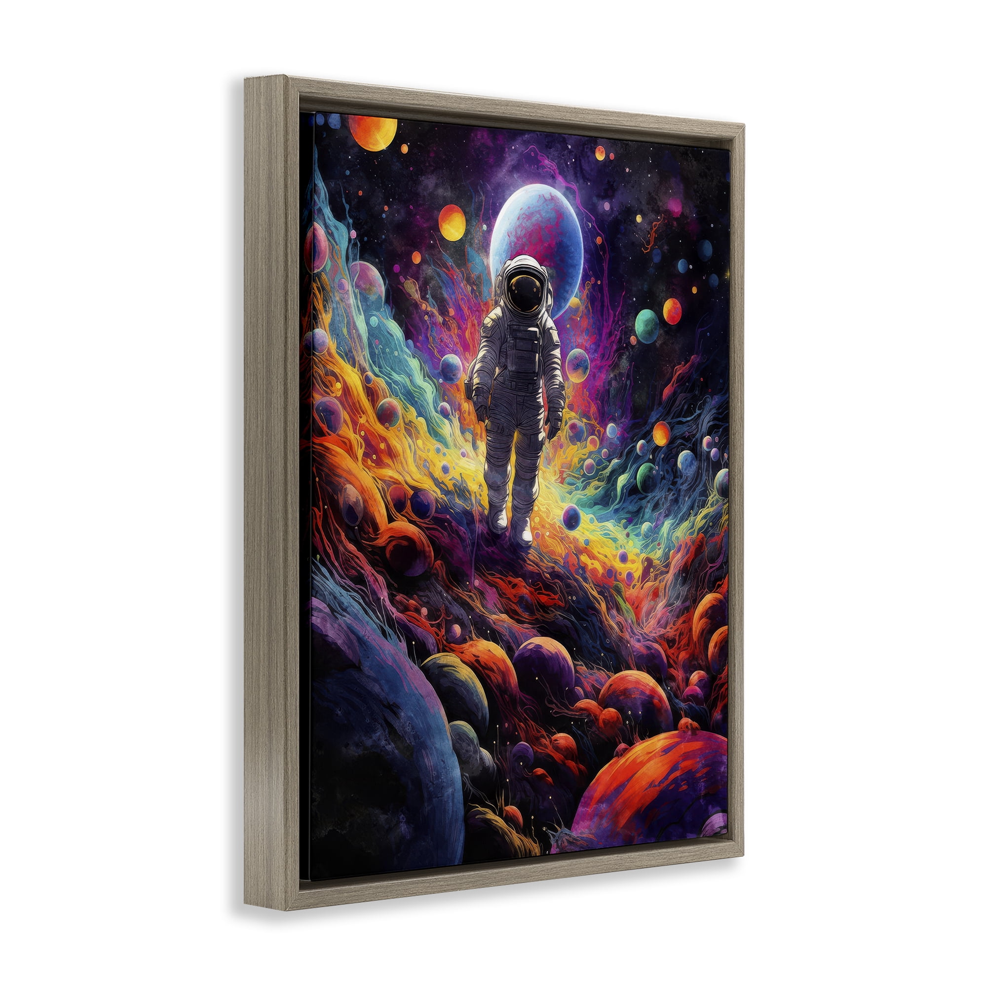 Stupell Industries Stepping on Space Terrain Astrology & Stars Painting Brown Floater Framed Canvas Art Print Wall Art, 17 x 21