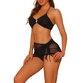 thumbnail image 4 of Conjunto de bikini texturizado con anillo Halter INSPIRE CHIC para mujeres, 3 piezas con falda de malla de color sólido, 4 of 5