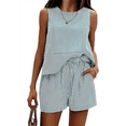 thumbnail image 3 of Conjuntos de Dos Piezas de Verano para Mujer: Camiseta Sin Mangas y Pantalones Cortos A Juego, Chándal de Algodón A Rayas, Rayas , Talla XXL, 3 of 8