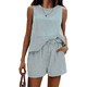 thumbnail image 3 of Conjuntos de Dos Piezas de Verano para Mujer: Camiseta Sin Mangas y Pantalones Cortos A Juego, Chándal de Algodón A Rayas, Rayas , Talla L, 3 of 8