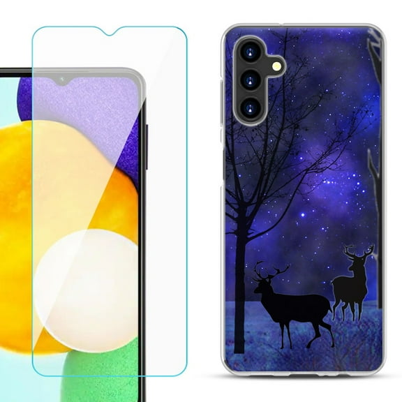 Slim-Fit TPU Fashion Phone Case for Samsung Galaxy A13 5G, with Tempered Glass Screen Protector, by OneToughShield ® - Midnight Forest
