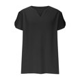 thumbnail image 4 of Tamaño Más Manga Corta Tops para las Mujeres Casual Color Sólido Suelto V-Cuello Tee, Poliéster Más Tamaño Blusa, Lavado a Mano Verano Casual Top, 4 of 9