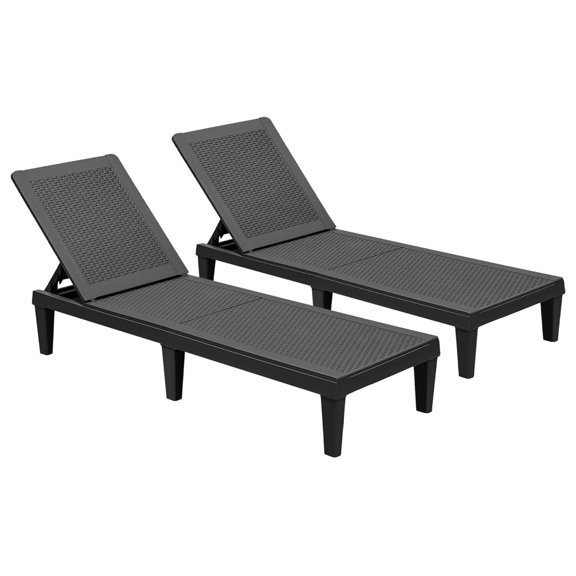 CSPP Lounge Chairs for Outside Patio Waterproof Resin Chaise Lounge Outdoor Adjustable Lounge Chairs Set of 2 Pool Chairs Sun Loungers for Deck, Poolside and Beach (Black)