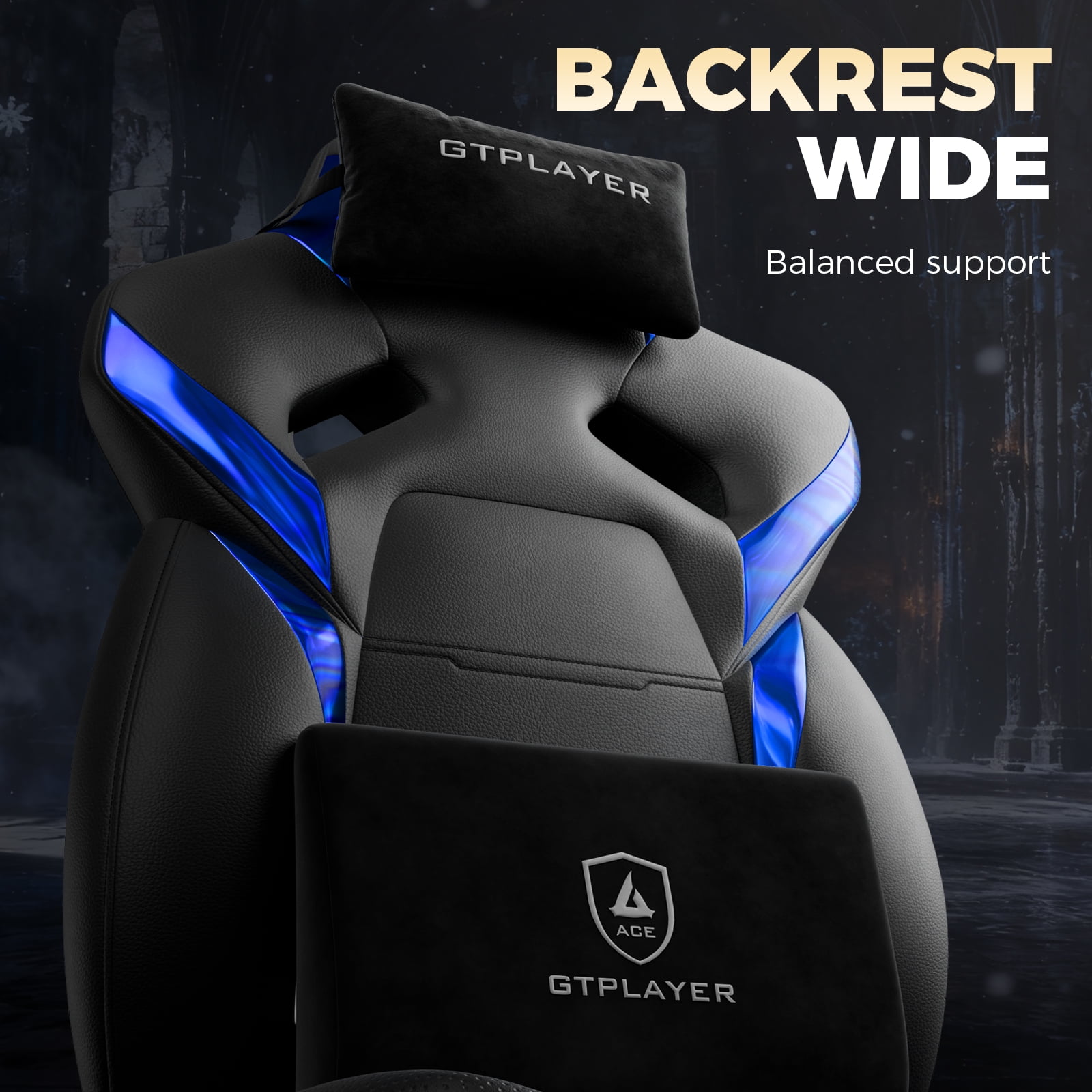 GTPLAYER Gaming Chair Office Chair PU Leather with Adjustable Headrest and Lumbar Pillow, Blue