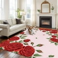 thumbnail image 3 of Pink Valentine's Day Washable Area Rug 5 x 8 ft Romantic Red Roses, Soft Non Slip Rugs Stain Repellent Indoor Felt Carpet for Living Dining Room Bedroom Home Office, 3 of 9