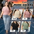 thumbnail image 4 of Cuteduck Womens Plus Size Short Sleeve Henley V-Neck Button Top Lace Textured Blouse 1X-5X, 4 of 7