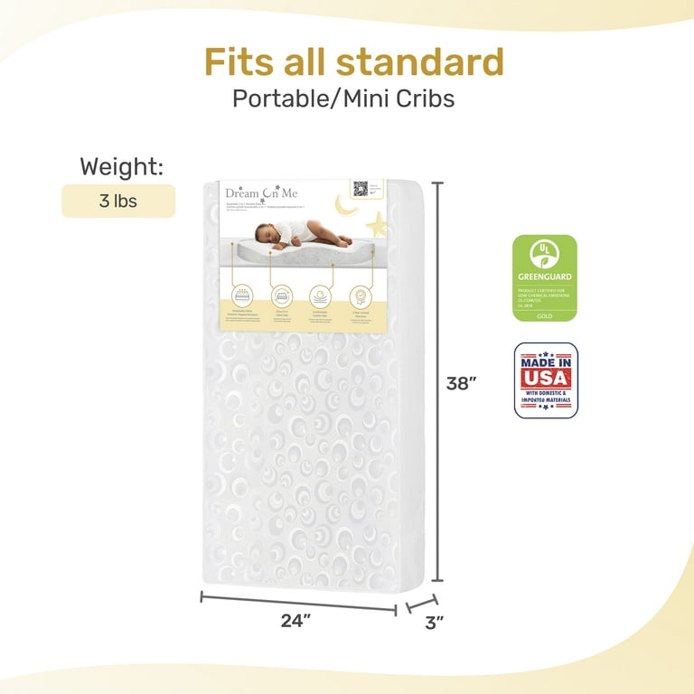Dream on Me 2 In 1 Breathable Foam Two Sided 3 Mini Portable Crib Mattress Walmart