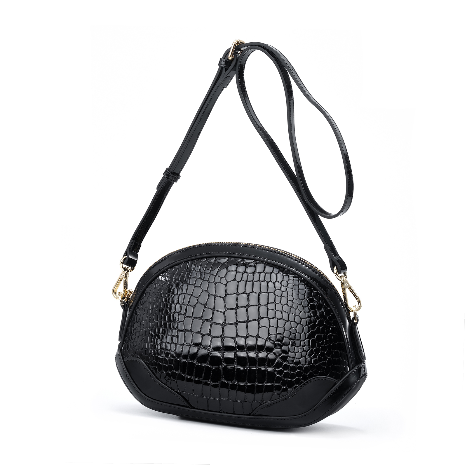 FEIMINA Genuine Leather Crossbody Bag, Womens Black Tote Bag/Purse Lots Of Pockets, Crocodile Shoulder Bag, Designer Purses,  Lightweight Dome Tote (Black)