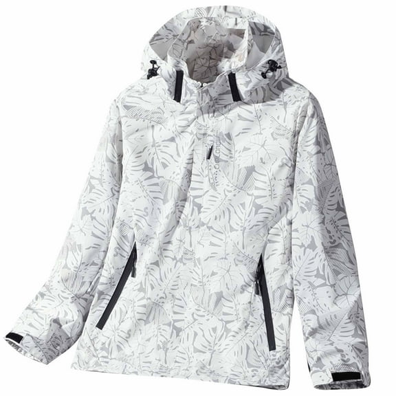 VEKDONE Rain Jacket for Women Waterproof Coat Fall Thin Active Outdoor Raincoat with Hood Full Zip Up Printed Rain Coats Plus Size Loose Windbreaker with Pockets