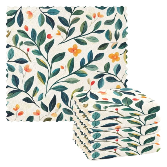 6 Pieces of Kitchen Towels 11x11Inch Kitchen Dish Cloths Kitchen Dish Towels Reuseable Cleaning Cloths Beautiful Leaves
