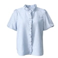 thumbnail image 3 of VJGBEGW Women Striped Blouses Spring Summer Ruffle Collar Puff Sleeve Button Down Shirts Business Casual Tops Blue M, 3 of 7