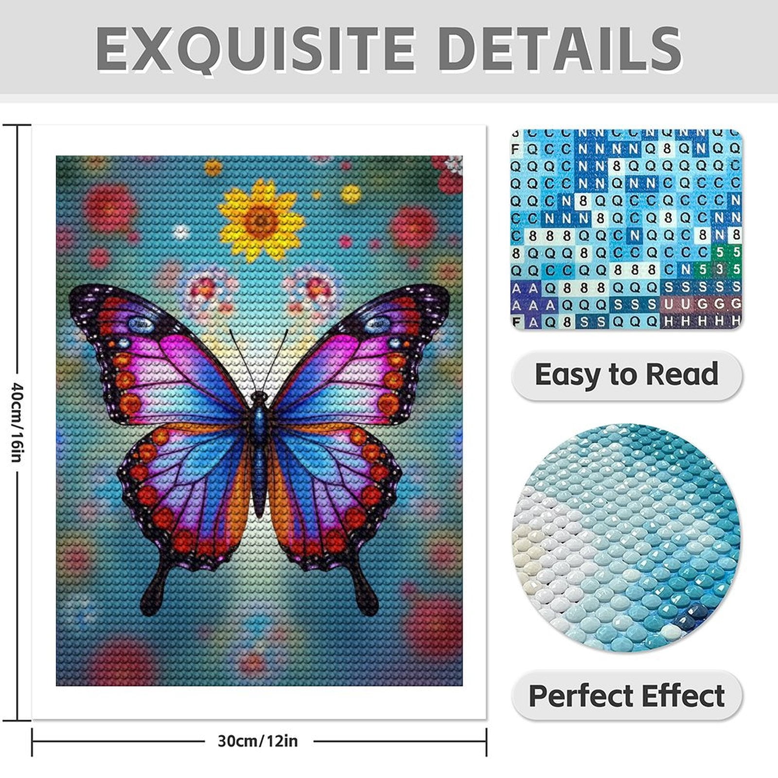Diamond Art Kit for Adults, Classic Butterfly Print No.1012 Diamond Painting for Adults Beginners, 5D DIY Diamond Art Painting Kits, Colorful Diamond Painting Craft for Home Decor 12x16