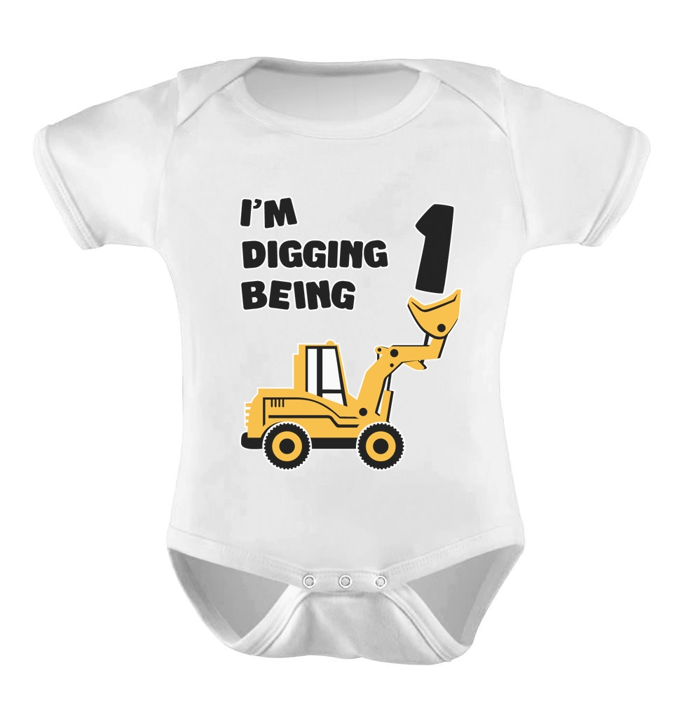 1st Birthday Outfit Bulldozer Construction Infant Baby Boy Bodysuit