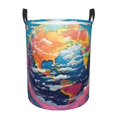 thumbnail image 1 of Balery Colorful Whimsical Earth Cesta de ropa redonda con asas, impermeable, independiente, para ropa, juguetes, dormitorio y familia-Medium, 1 of 6