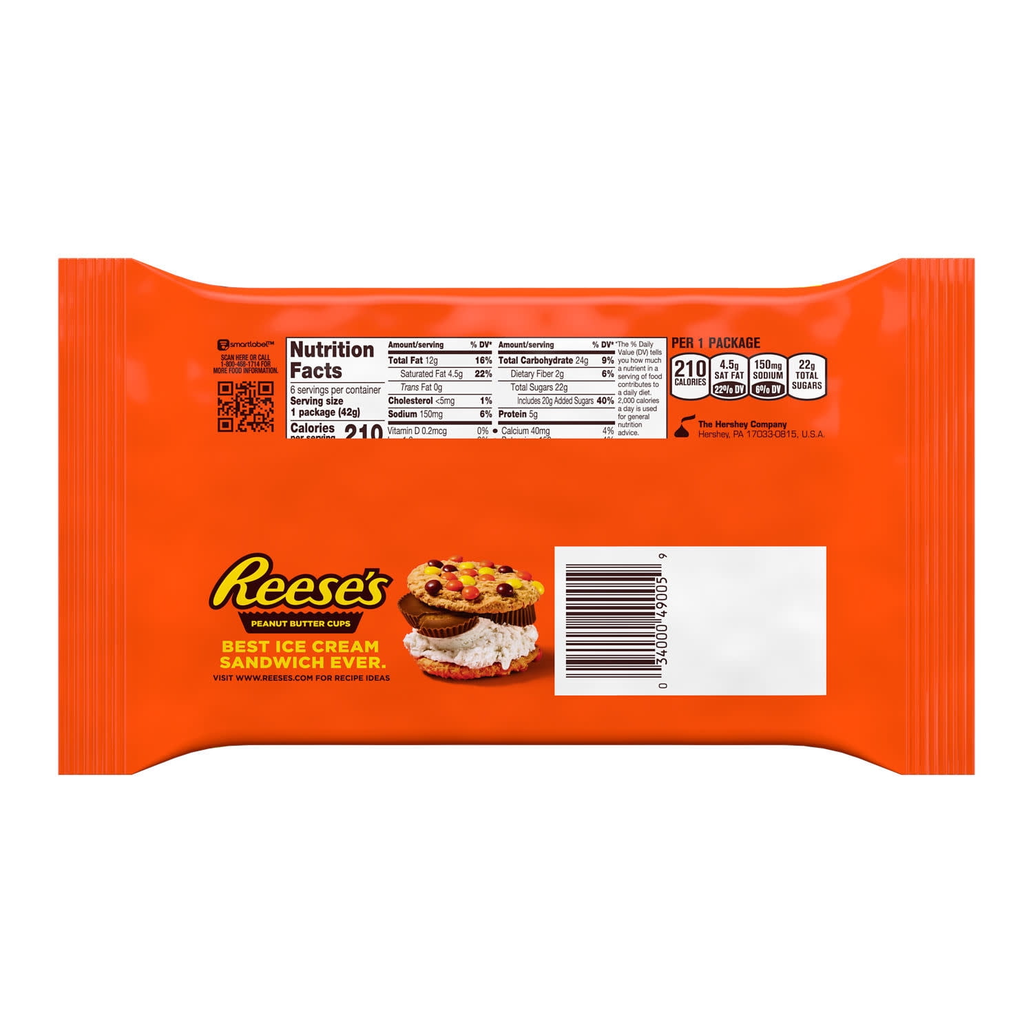 Reese's Milk Chocolate Peanut Butter Cups Candy Packs, 1.5 oz (6 Count)