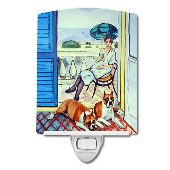Caroline's Treasures 7068CNL Lady with her Boxer Ceramic Night Light, 6x4x3", multicolor