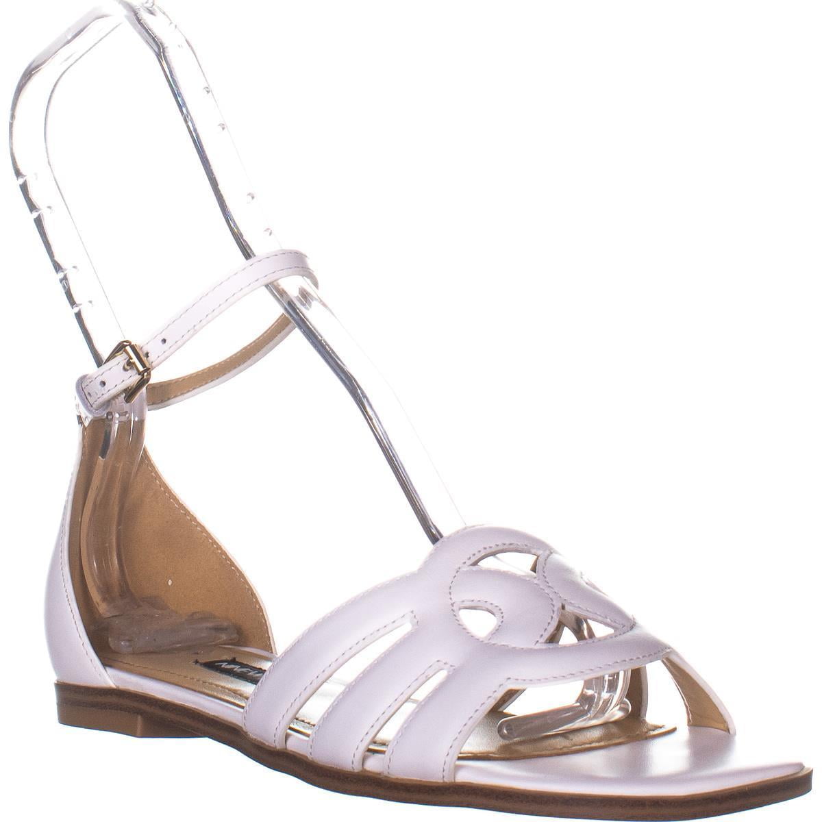 Nine West - Womens Nine West Genna Ankle Strap Flat Sandals, White Leather, 8 US - Walmart.com 