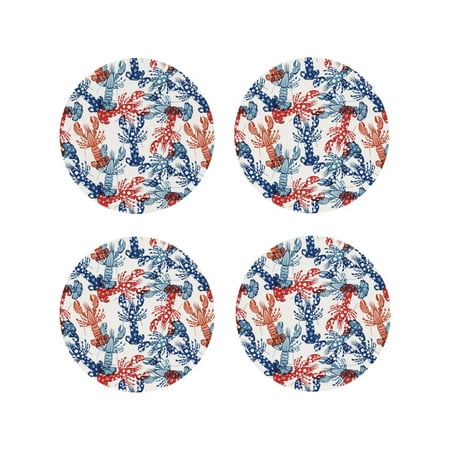 

Junzan Red Lobster Print Coasters for Drinks - Leather Coasters Set of 4 for Coffee Table for Housewarming/Kitchen/Bar/Decor-Round Shape