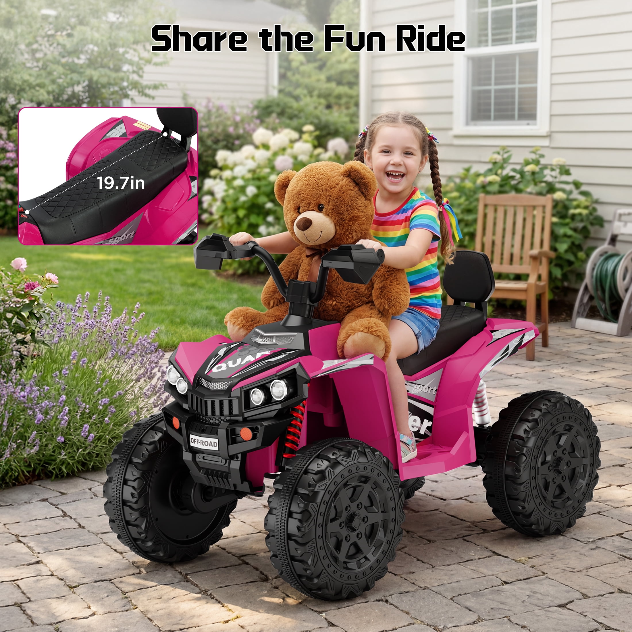 Wisairt 24V Ride on ATV Toys, 4WD Kids ATV 4-Wheeler for Big Kids with 2 Seater, Electric Quad 800W Motor, Pink