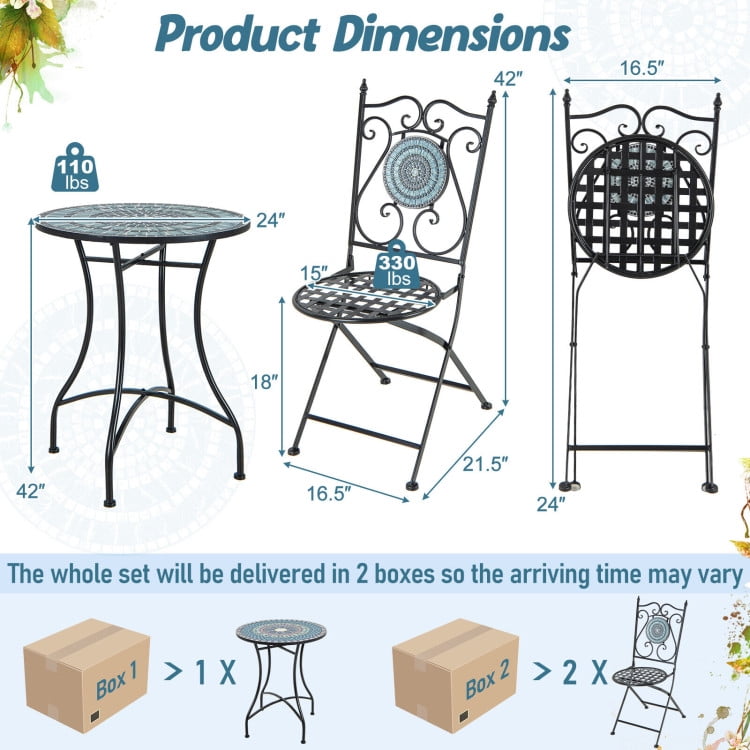 Aimee Lii 3 Piece Metal Dining Set with Mosaic Pattern, Outdoor Patio Furniture Set Aimee Lii 3 Piece Metal Dining Set with Mosaic Pattern, Outdoor Patio Furniture Set