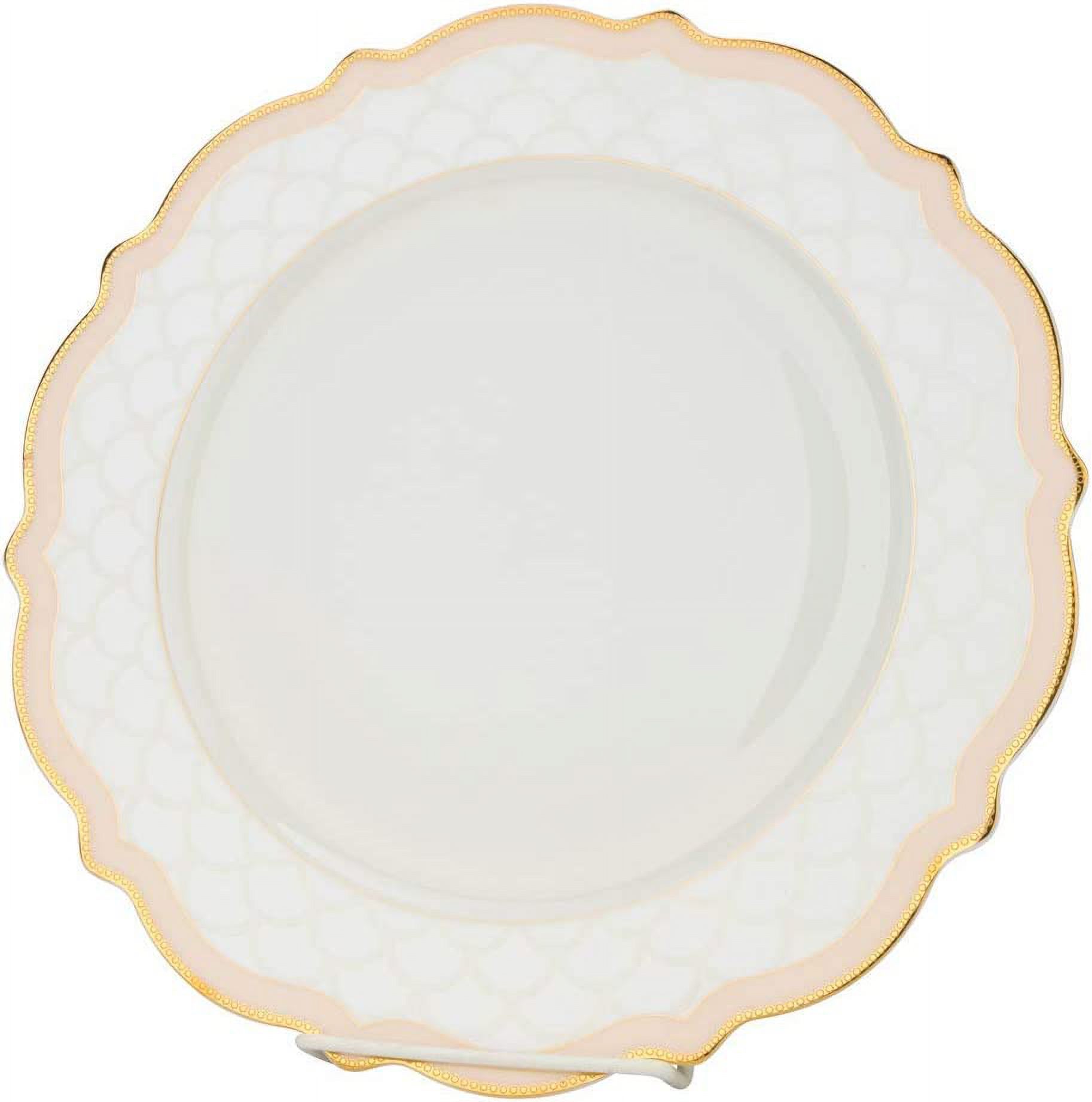 Joseph Seigh, Bone Porcelain Dinnerware Set w/Scalloped Curved Rim, Elegant Dinner Set, Dinner Plates, Soup Plates, Flat Plates, Tea Cups, Saucers, Set of - image 3 of 5
