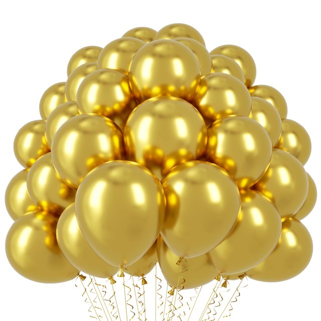 Globos de fiesta Voircoloria Metallic Gold 12 cm 110 unidades con cintas