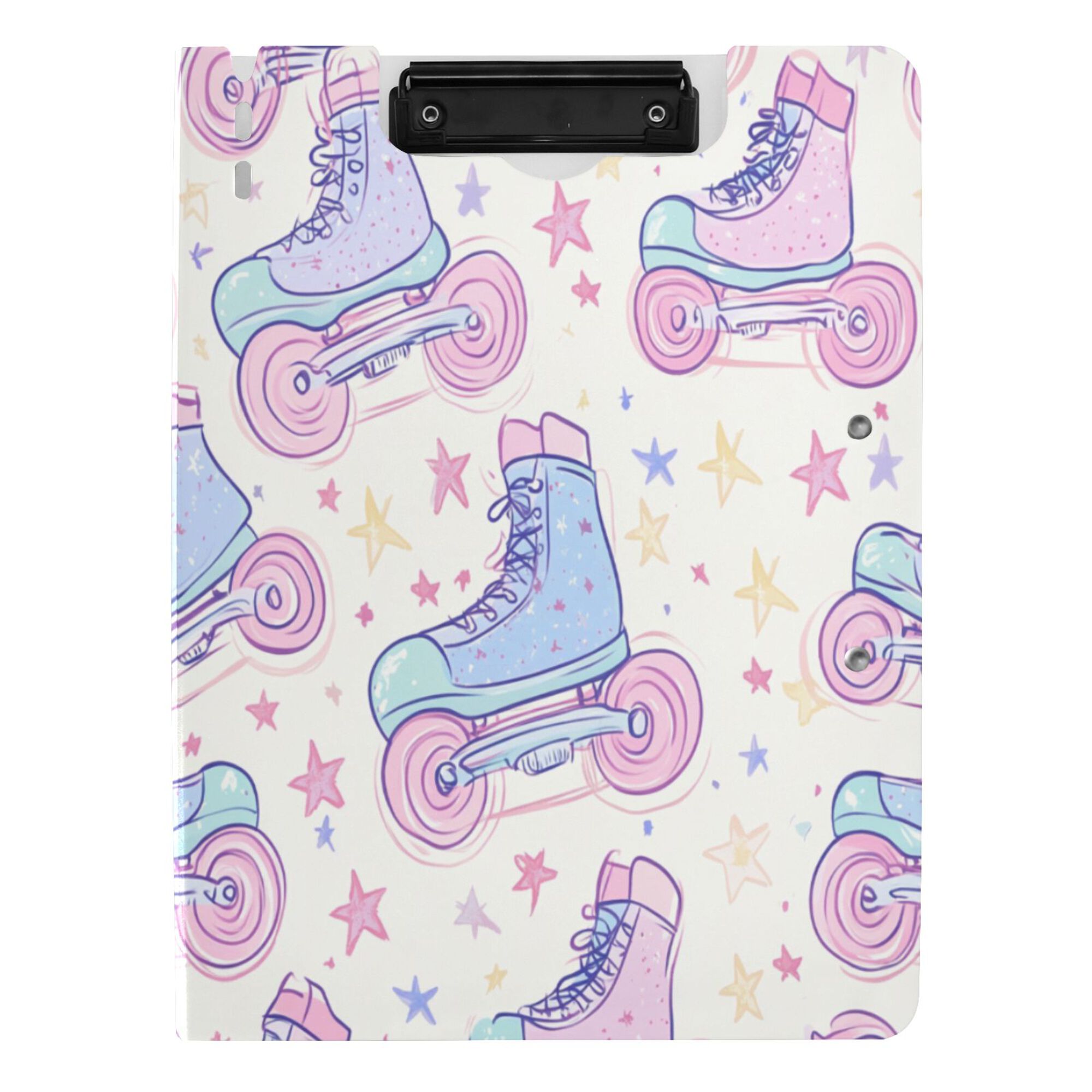 FORMRS A4 Clipboard Folder with Pen Holder Horizontal Foldable School Office Binder, Pink Skates