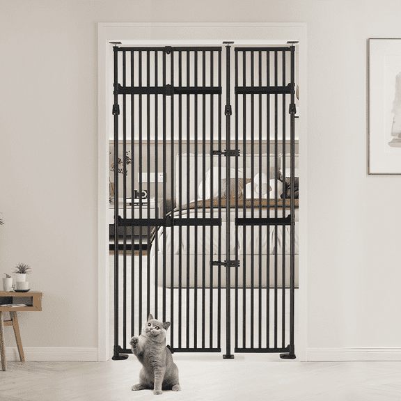 Unipaws 86" High Extra Tall Cat Gate, 35"-51" Wide Safety Gate for Doorway Hallway Stairs, Black