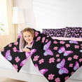 thumbnail image 4 of Homewish Cute Butterfly Kid Full Size Comforter Sets, Blossoms Flower Floral Bedding Comforter Set, Black Purple Cartoon Theme Reversible Bedding Sets, Luxury Bedroom Decor, 3-Piece, 4 of 8