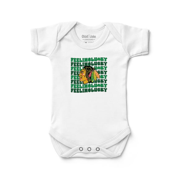 Newborn Chad & Jake White Chicago Blackhawks Feeling Lucky Bodysuit