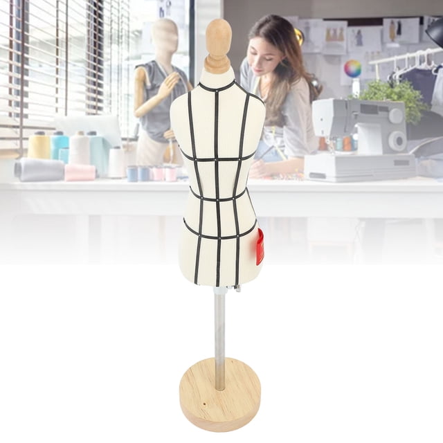 Compact Miniature Dress Form with Stand, Wood Base Sewing Mannequin for Dressmaking, Teaching, and Clothing Display