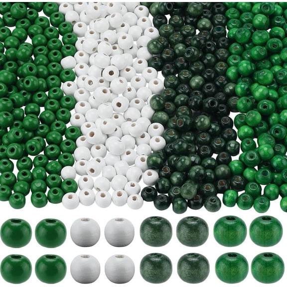 600pcs 4 Colors Wooden St Patricks Day Beads Green Wooden Beads 10mm Spring Farmhouse Wood Loose Spacer Holiday Themed Bead for Jewelry Making Bracelets Necklace Adults Beading Supplies Multi-color