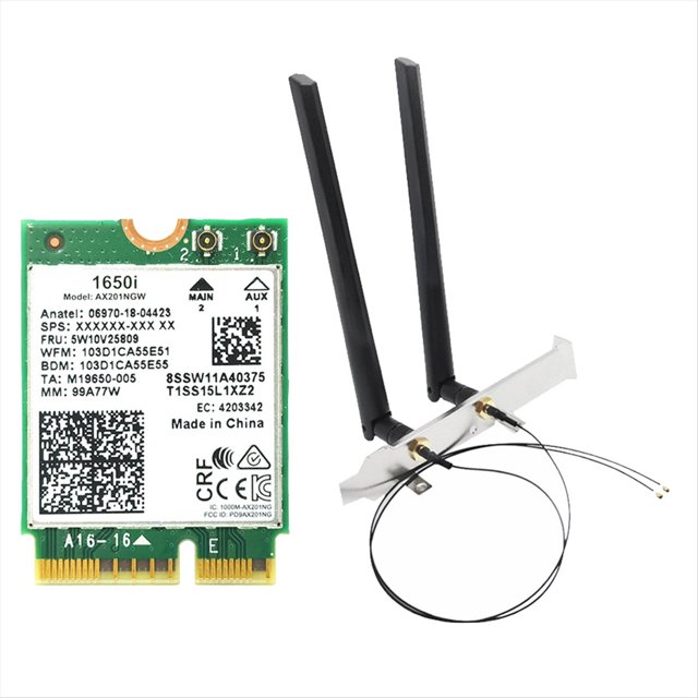 Tarjeta WiFi 1650i AX201NGW+Antena 2x8DB+Deflector 3000Mbps WIFI6 2.4G/5G Cnvio2 Adaptador WiFi Bluetooth 5.1 para Win10/Win11