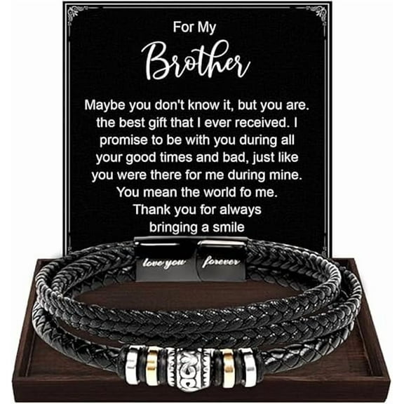 Bracelet for Brother With Message Card and Gift Box, Jewelry for Man, Braided Leather Bracelet for Brother from Sister, To My Brother Bracelet Gift, Christmas Gift for Men