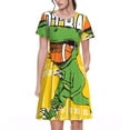 thumbnail image 1 of Balery T-Rex Playing Football Vestidos sueltos de manga corta para mujer, vestidos de verano 2025, vestidos casuales de corte A con vuelo., 1 of 6