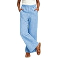 thumbnail image 2 of Guieoi Palazzo Pants for Women Checkered Boxer-Cut Wide-Leg Casual with Pockets Summer Work Trousers Blue XL, 2 of 7