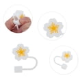 thumbnail image 3 of Unique Bargains 4 Pcs Begonia Flower Straw Cover Cap for Office White Yellow Silicone, 3 of 5