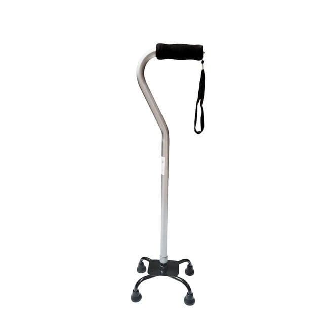 Bastón 4 Apoyos con Base Corta Altura Ajustable Fabricado en Aluminio Empuñadura Acojinada (para Uso Izquierdo O Derecho) Soporta hasta 120 Kg (GRIS MATE)