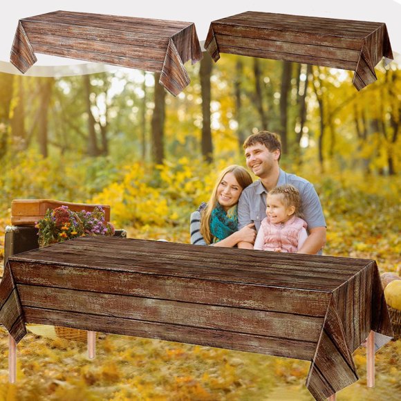 YYV 1 Brown Wood Grain Tablecloth Rustics Style Plastic Tablecloth for Rectangular Table Vintage Farmhouses Tablecloth Decoration for Western Barn Birthday Wedding